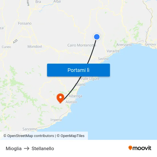 Mioglia to Stellanello map