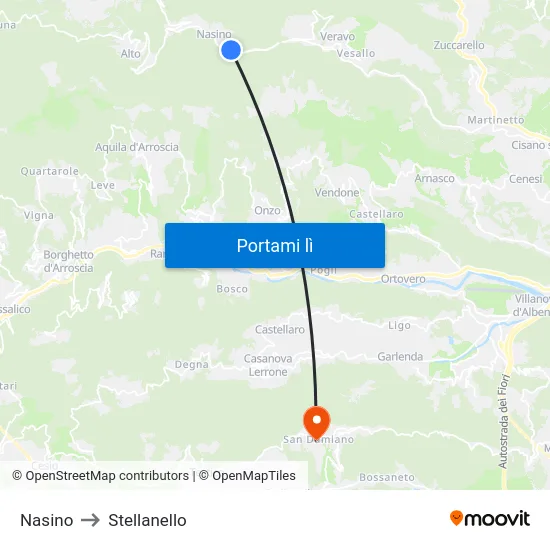 Nasino to Stellanello map