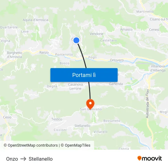 Onzo to Stellanello map