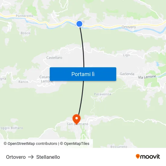 Ortovero to Stellanello map