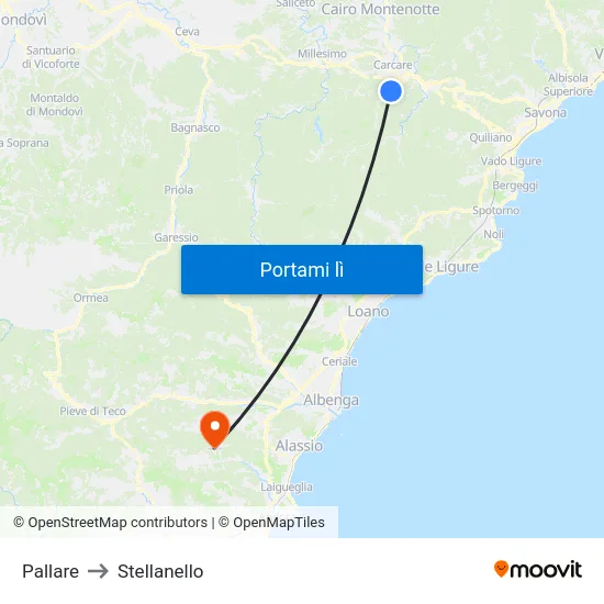 Pallare to Stellanello map