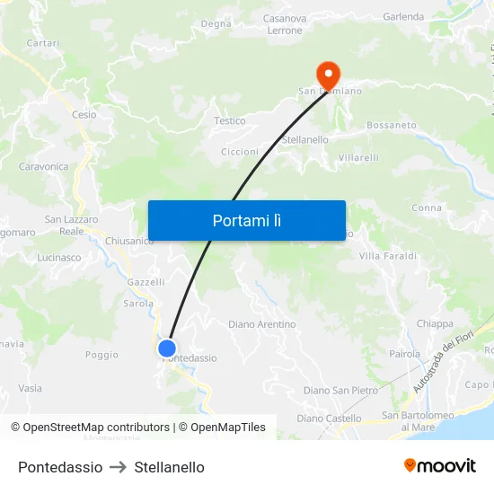 Pontedassio to Stellanello map