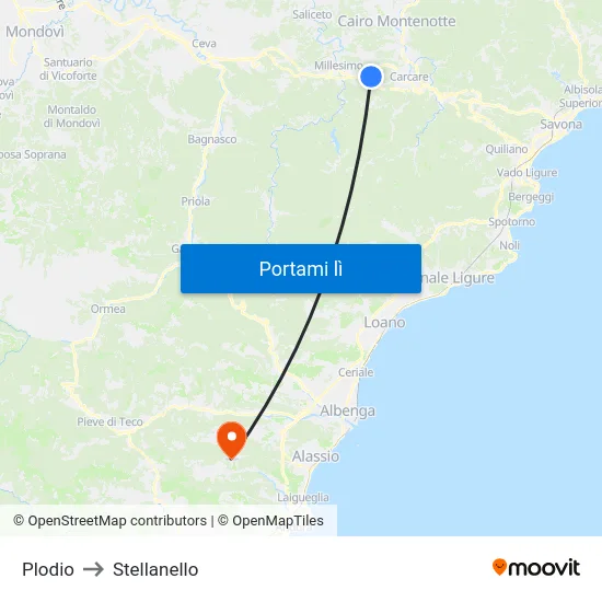 Plodio to Stellanello map
