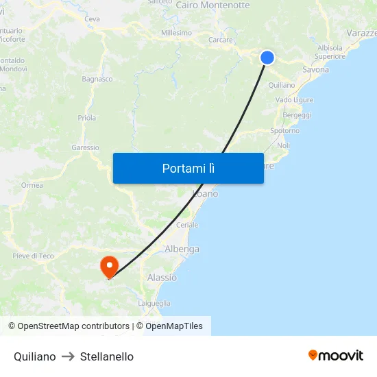 Quiliano to Stellanello map