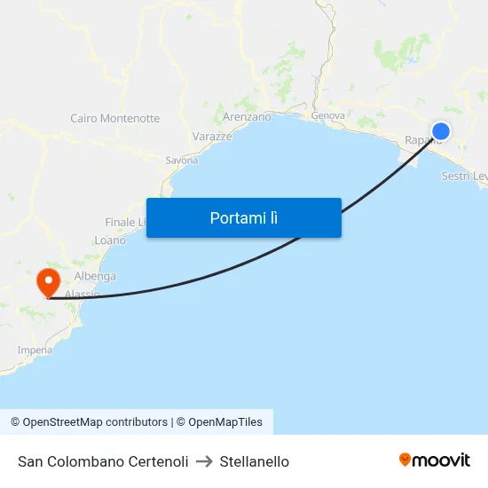 San Colombano Certenoli to Stellanello map