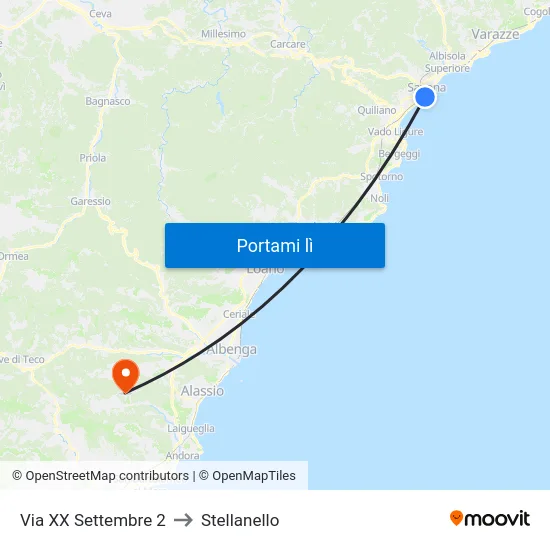 Via XX Settembre 2 to Stellanello map