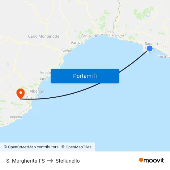 S. Margherita FS to Stellanello map