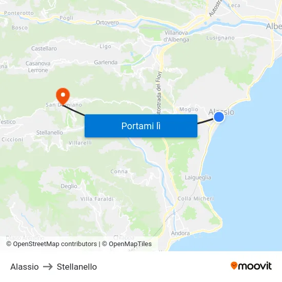 Alassio to Stellanello map