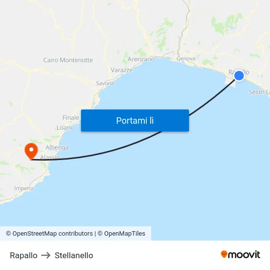 Rapallo to Stellanello map