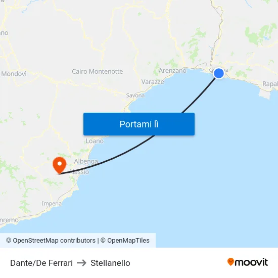 Dante/De Ferrari to Stellanello map
