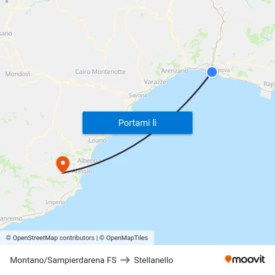 Montano/Sampierdarena FS to Stellanello map