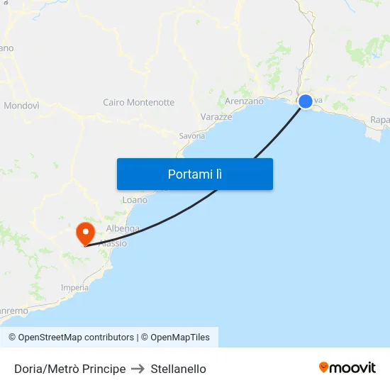 Doria/Metrò Principe to Stellanello map
