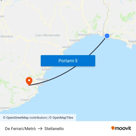De Ferrari/Metrò to Stellanello map