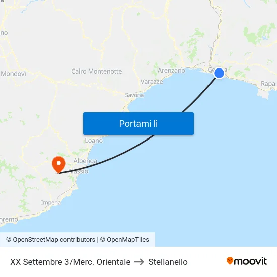 XX Settembre 3/Merc. Orientale to Stellanello map
