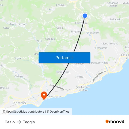 Cesio to Taggia map