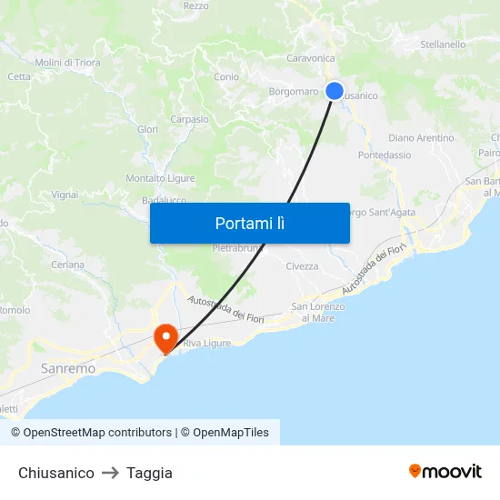 Chiusanico to Taggia map