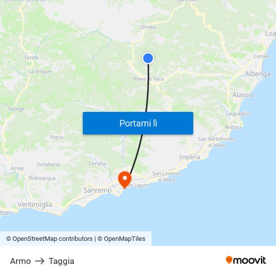 Armo to Taggia map