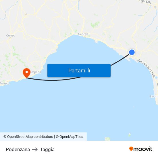 Podenzana to Taggia map