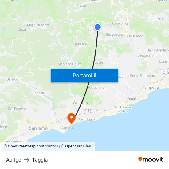 Aurigo to Taggia map