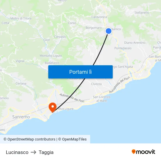 Lucinasco to Taggia map