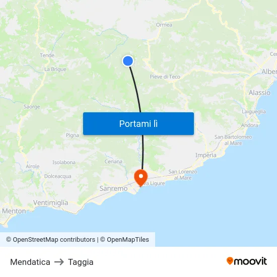 Mendatica to Taggia map