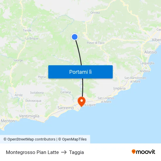 Montegrosso Pian Latte to Taggia map