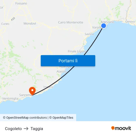 Cogoleto to Taggia map