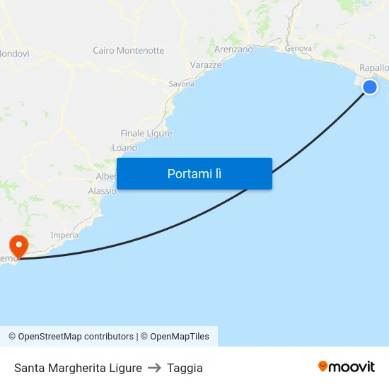 Santa Margherita Ligure to Taggia map