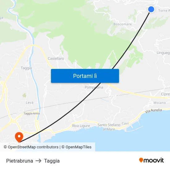 Pietrabruna to Taggia map