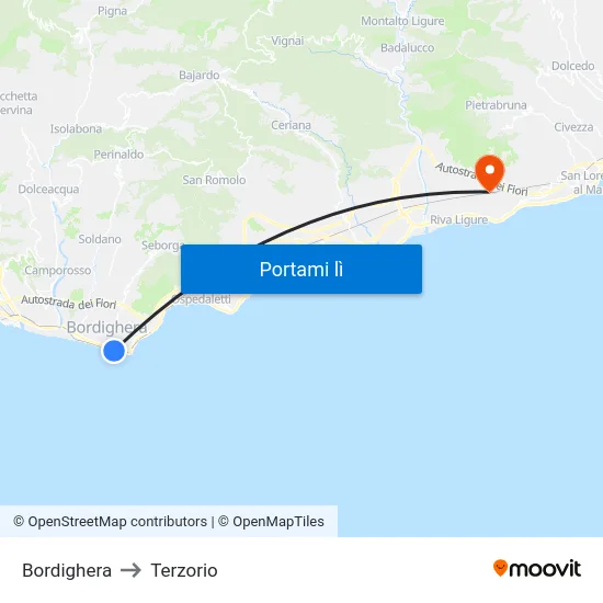 Bordighera to Terzorio map