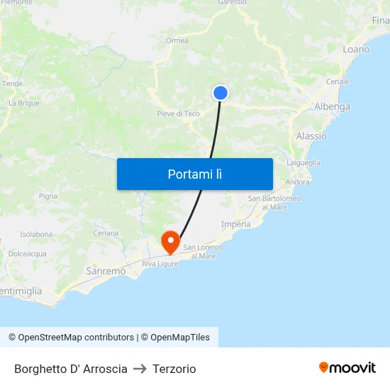 Borghetto D' Arroscia to Terzorio map