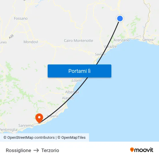 Rossiglione to Terzorio map