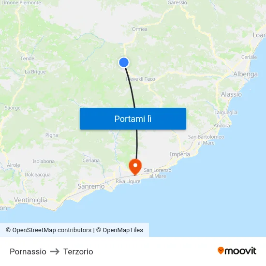 Pornassio to Terzorio map