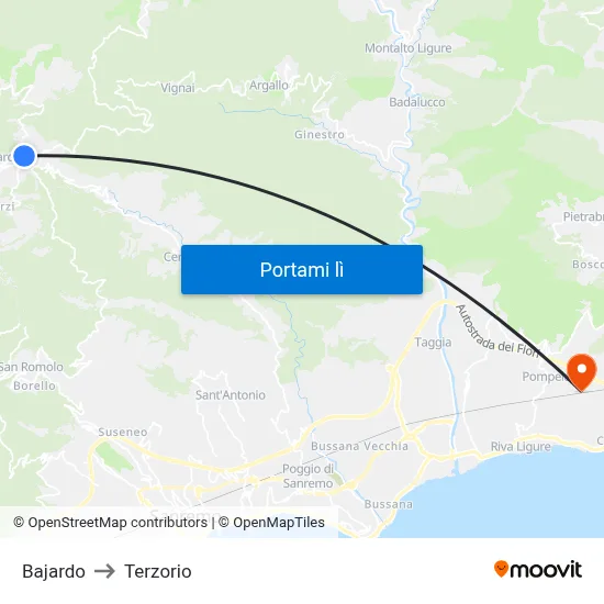 Bajardo to Terzorio map