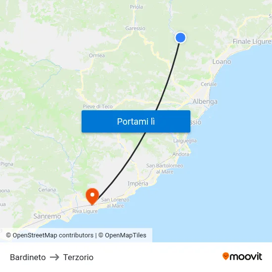 Bardineto to Terzorio map