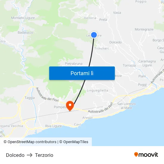 Dolcedo to Terzorio map