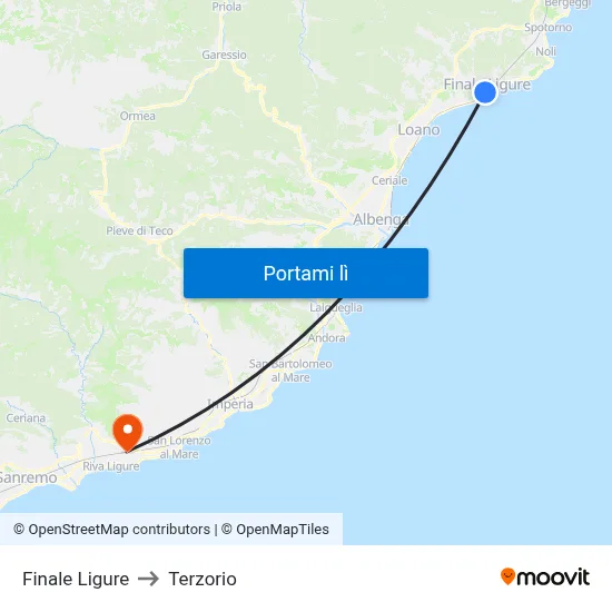 Finale Ligure to Terzorio map