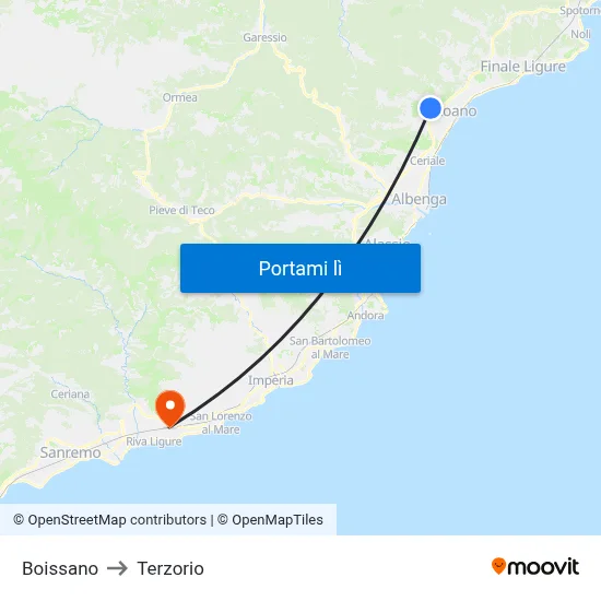 Boissano to Terzorio map
