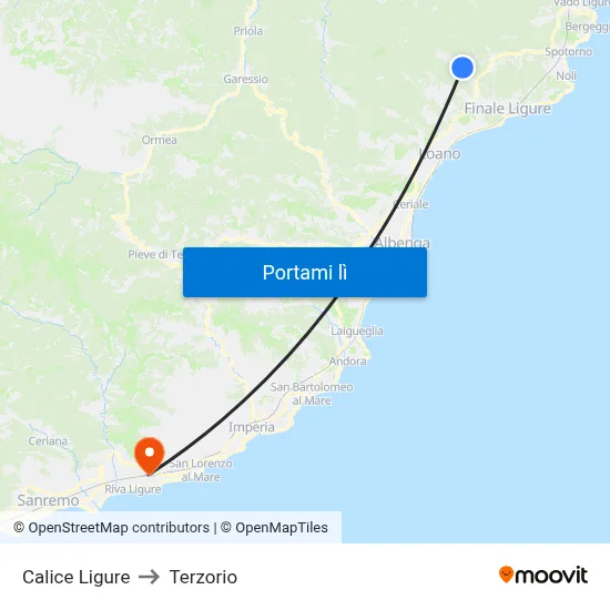 Calice Ligure to Terzorio map