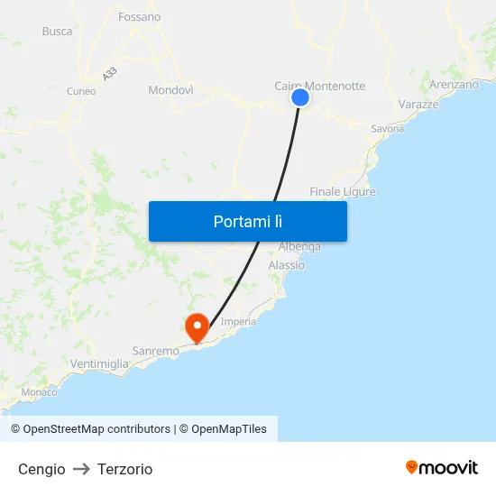 Cengio to Terzorio map