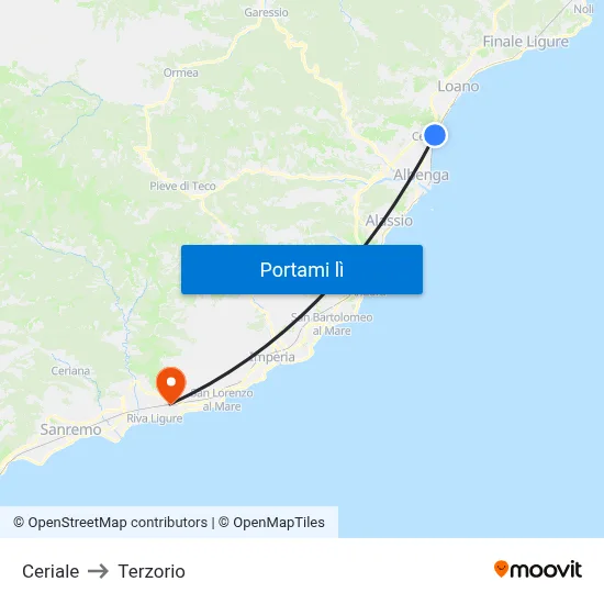 Ceriale to Terzorio map