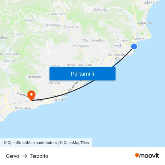 Cervo to Terzorio map