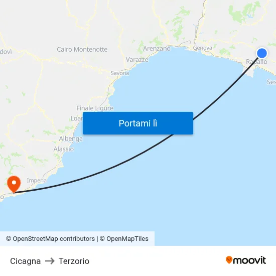 Cicagna to Terzorio map