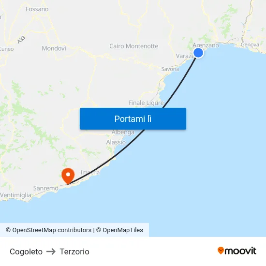 Cogoleto to Terzorio map