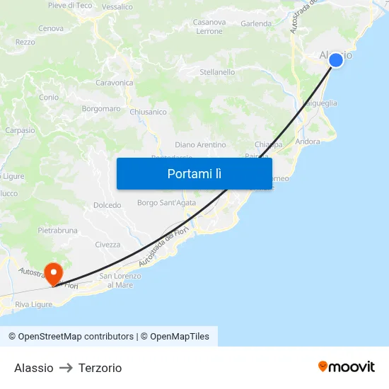Alassio to Terzorio map