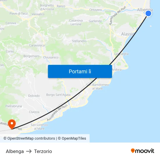 Albenga to Terzorio map