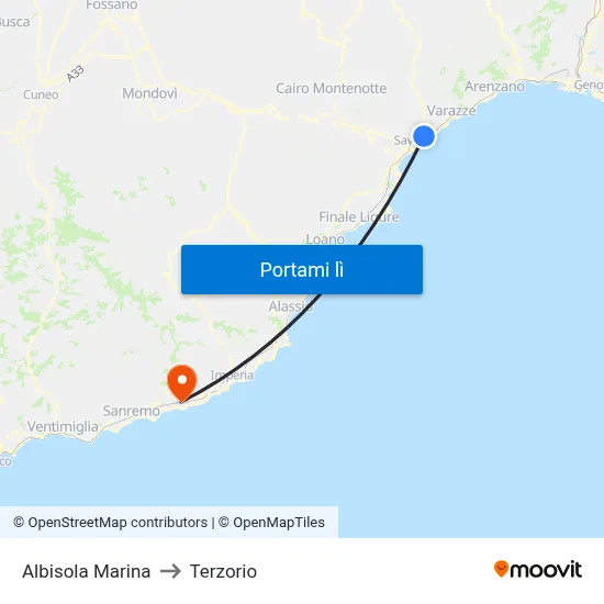 Albisola Marina to Terzorio map