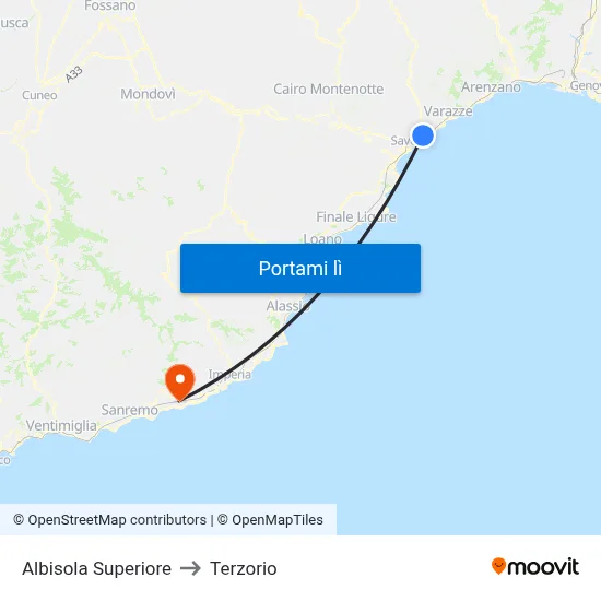 Albisola Superiore to Terzorio map