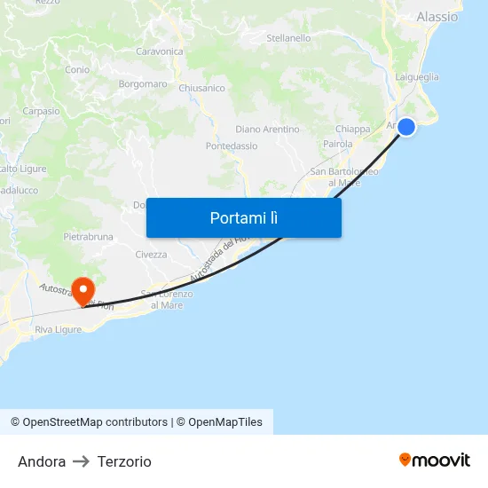 Andora to Terzorio map