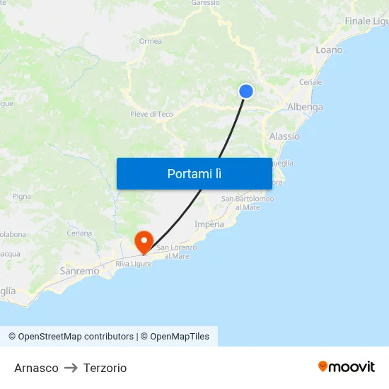 Arnasco to Terzorio map